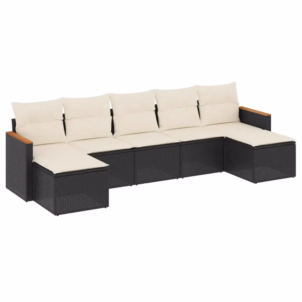 vidaXL Set Divani da Giardino Moderno in Polyrattan con Cuscini e Ottoman, 7 Pezzi, Nero e Bianco – 2