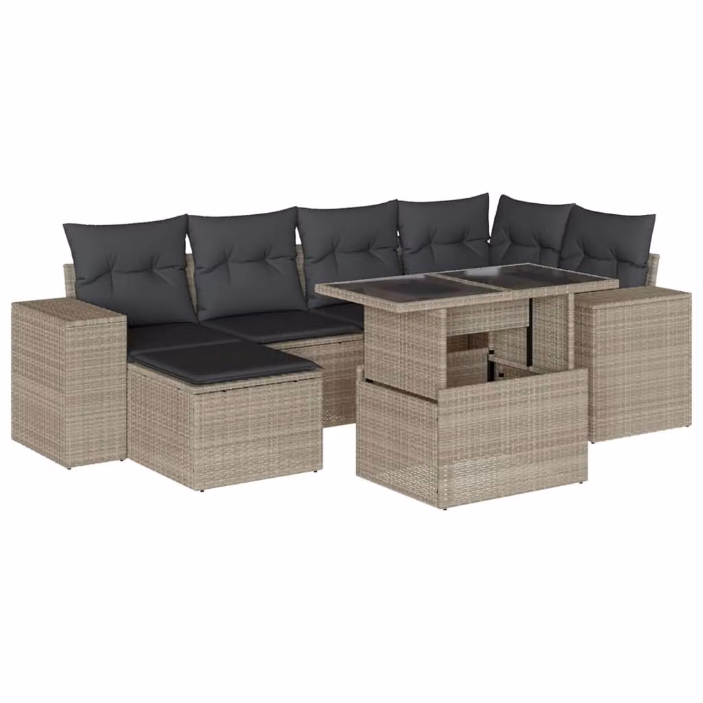 Set Divani da Giardino 7pz con Cuscini Grigio Chiaro Polyrattan