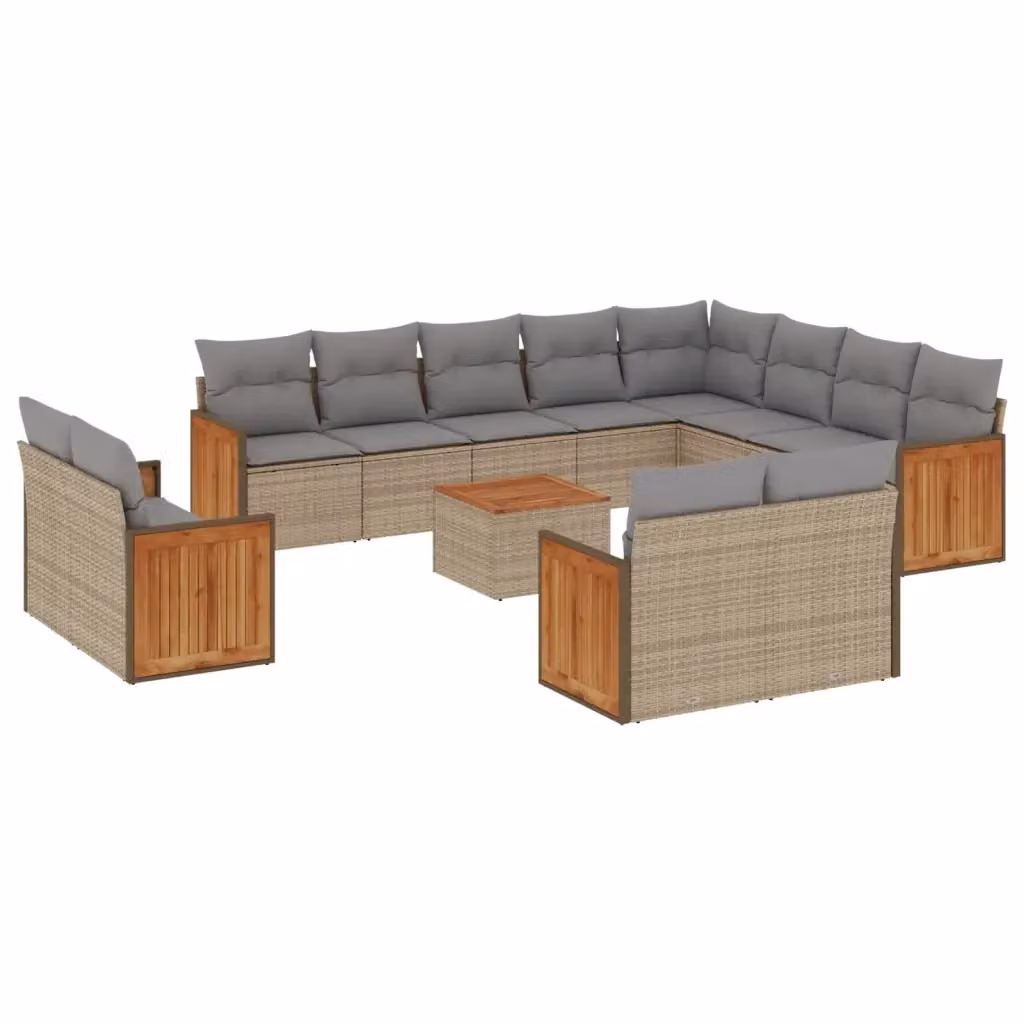 Set Divano da Giardino vidaXL in Polyrattan Beige con Cuscini e Tavolino da Esterno a Forma di U – 2