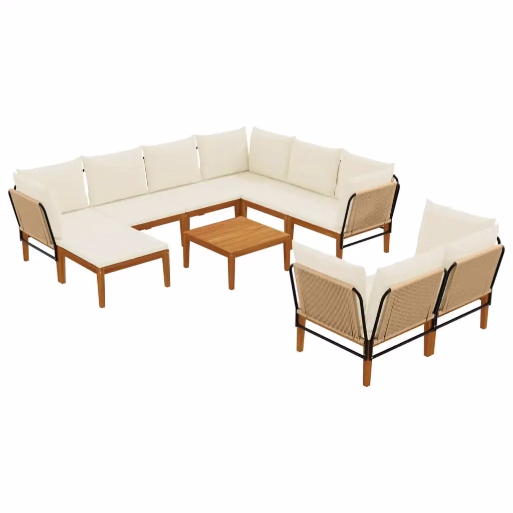 Set da giardino a forma di L vidaXL in legno di acacia con cuscini beige e bianchi – 2