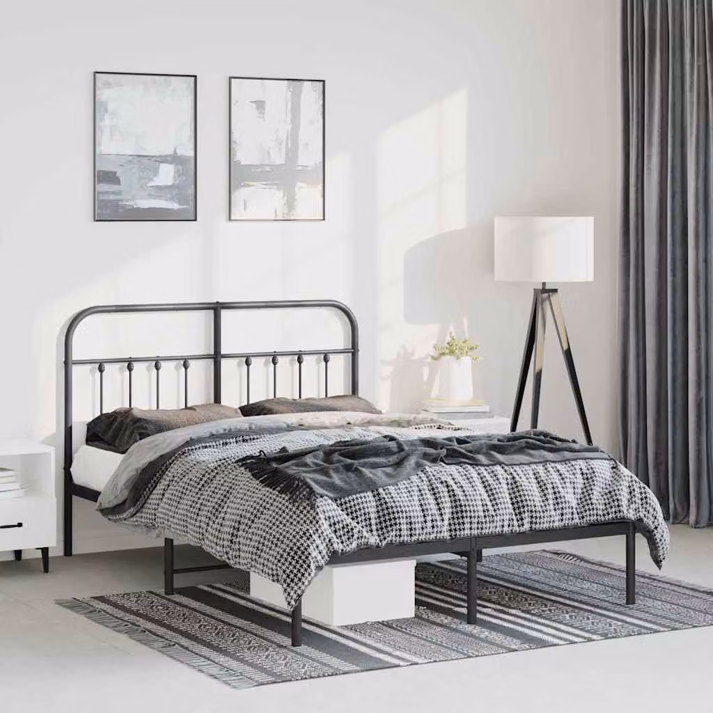 vidaXL Giroletto con Testiera in Metallo Nero L/P/H: 150 x 200 cm