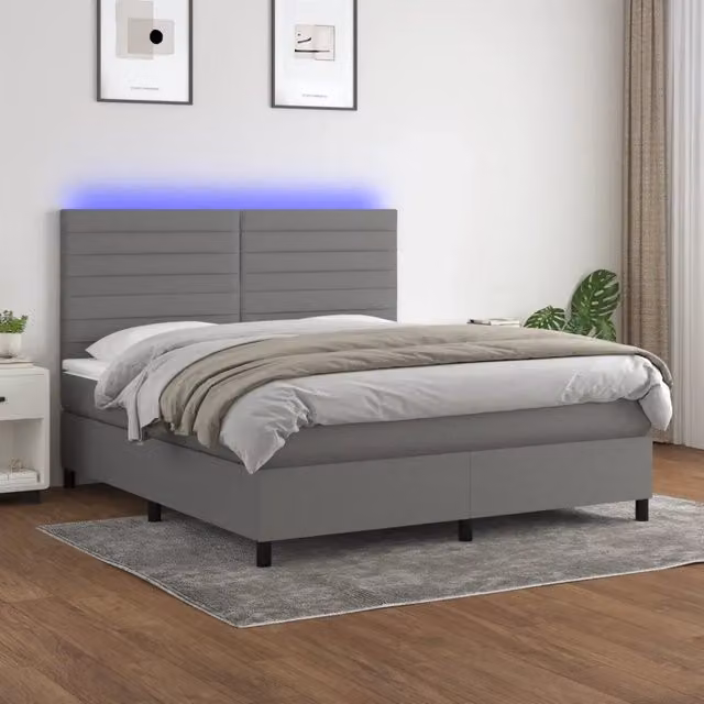 vidaXL Letto Ibrido con Materasso e Illuminazione LED, Grigio e Bianco, L 180 x P 200 cm