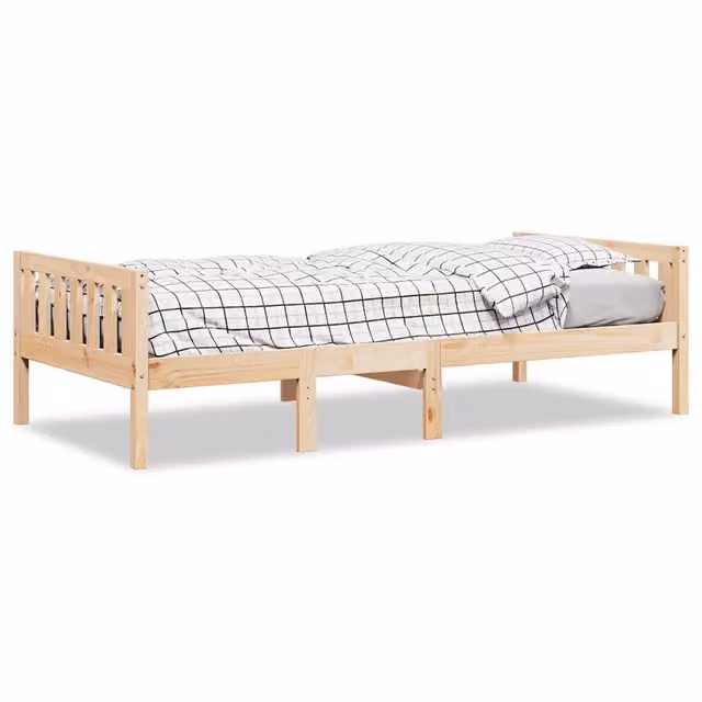Letto per bambini in legno massello di pino naturale, stile rustico, senza materasso, L/P/H: 190 x 90 x 57 cm
