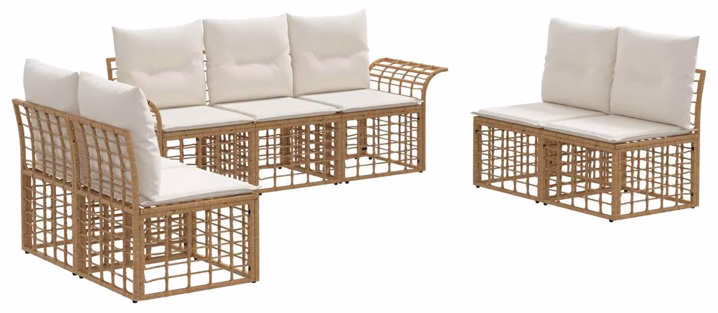 Set di divani da esterno 7 pcs Naturale e Bianco Crema