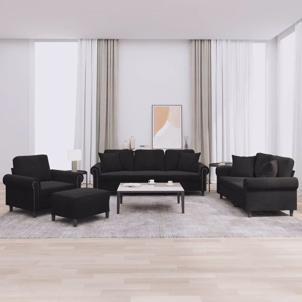 Maison Exclusive - Set divano 4 pezzi con cuscini in velluto nero
