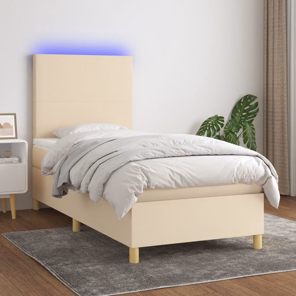 Maison Exclusive - Letto a Molle con Materasso e LED Crema 90x200 cm in Tessuto