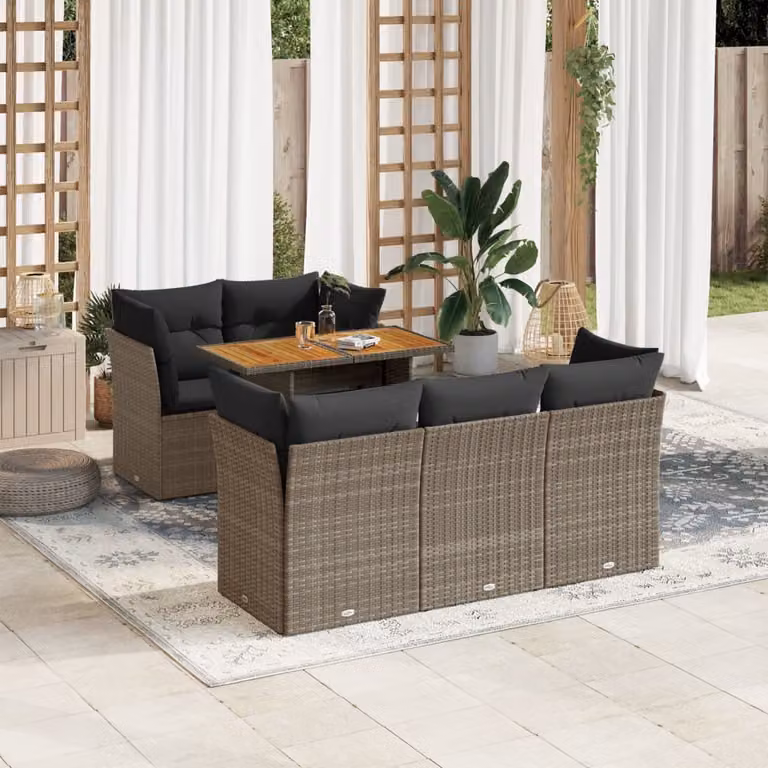 Maison Exclusive - Set Divano da Giardino 6 pz con Cuscini Grigio in Polyrattan