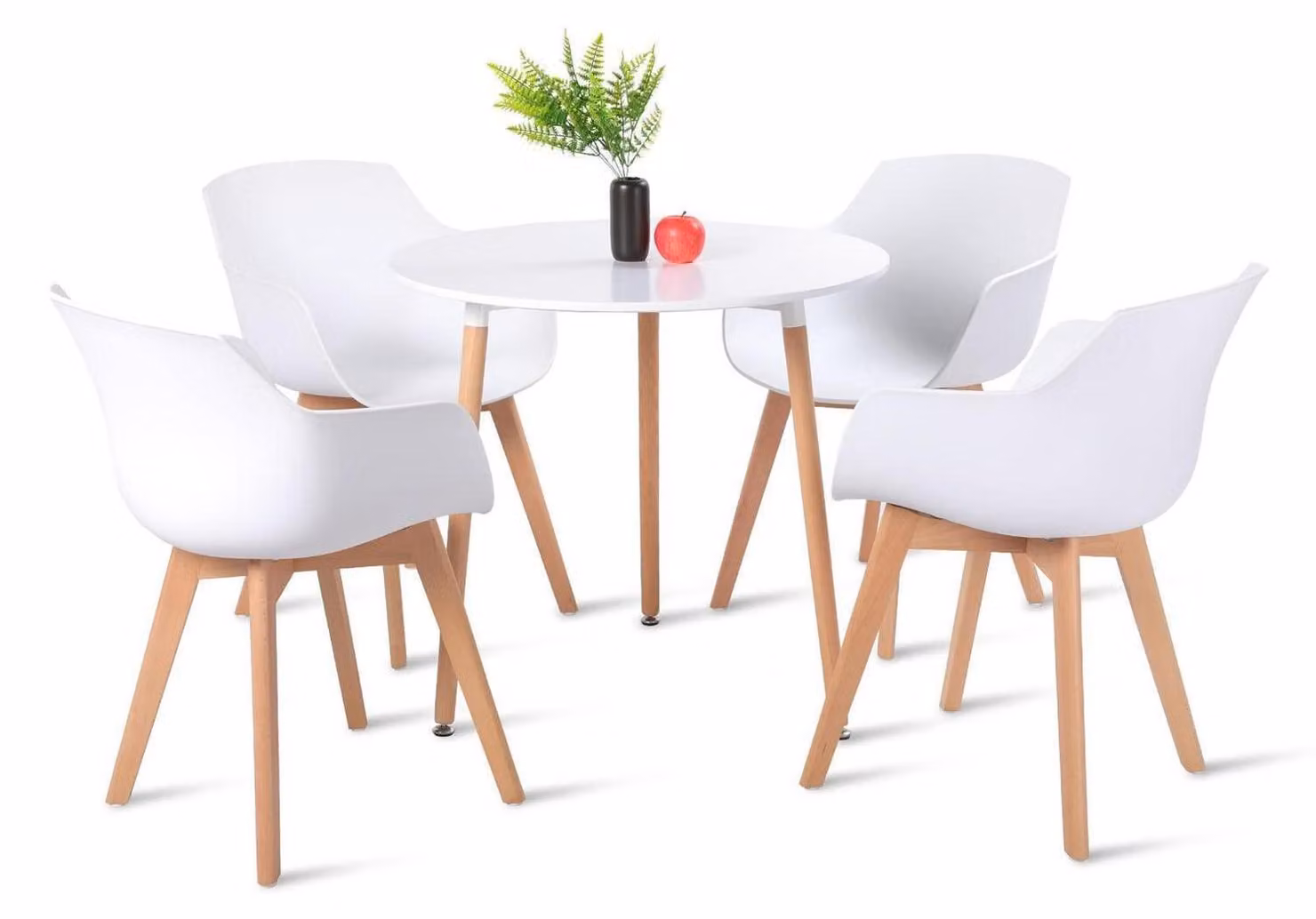 Tavolo rotondo con 4 sedie, stile scandinavo, bianco, dimensioni 80x80x72 cm