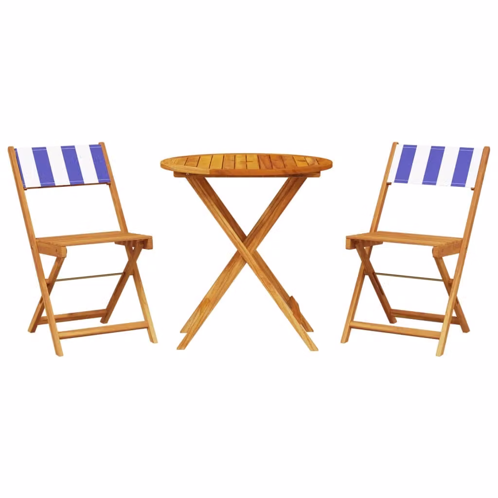 Set da Bistrot 3pz Blu e Bianco in Tessuto e Legno Massello