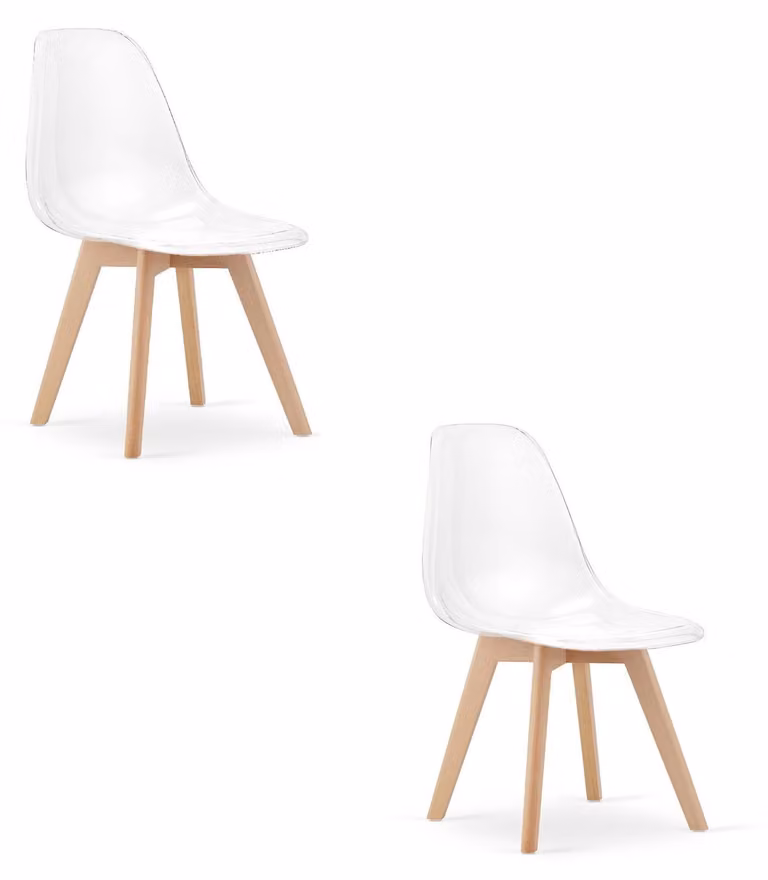 Sedia - Leobert - Kito - Trasparente/Gambe in legno naturale - 46 x 54,5 x 80 cm - Confezione da 2