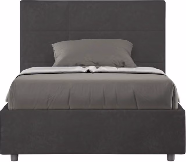 BS COM Letto una piazza e mezza con rete imbottito 120x200 microfibra grigio