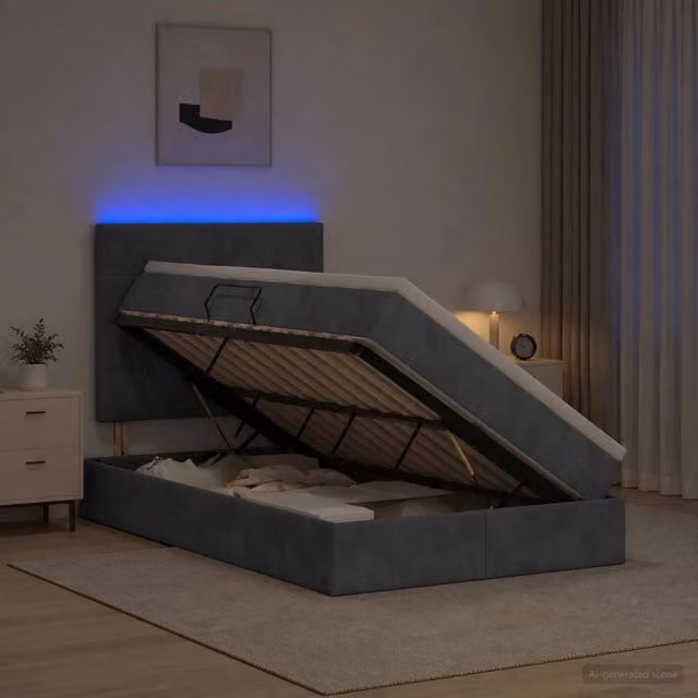 Letto con contenitore e materasso vidaXL in tessuto grigio con illuminazione LED e porta USB L/P/H: 120 x 200 x 140 cm – 1