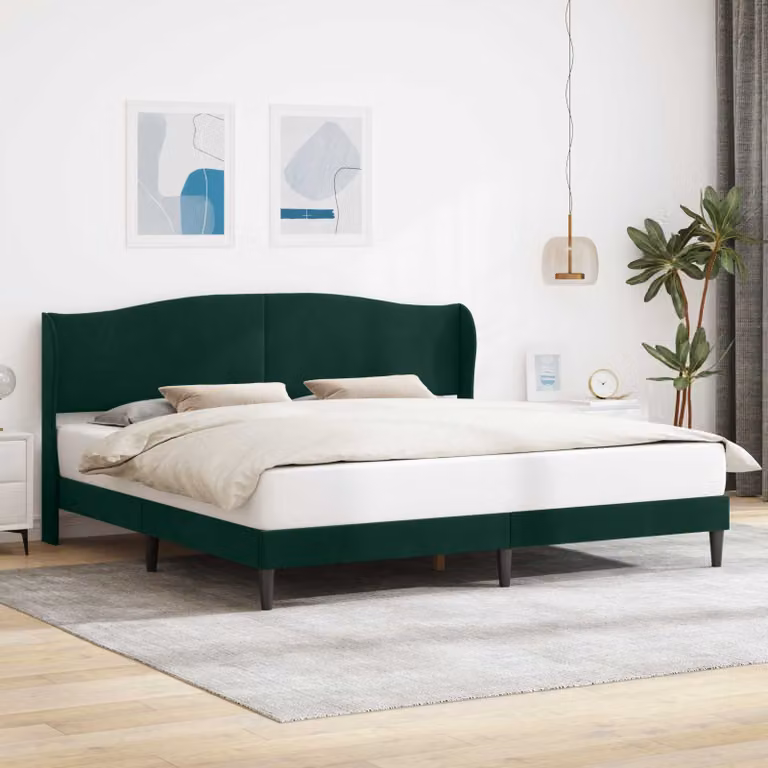 Struttura del letto moderna vidaXL in velluto verde con legno e metallo L/P/H: 200 x 200 x 101 cm