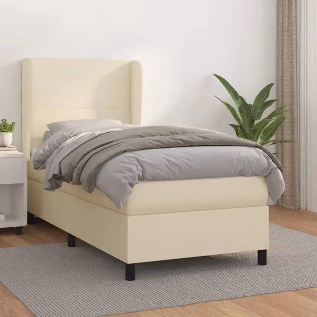 Letto a molle con materasso vidaXL in similpelle beige e bianco L/P/H: 200 x 80 x 40 cm