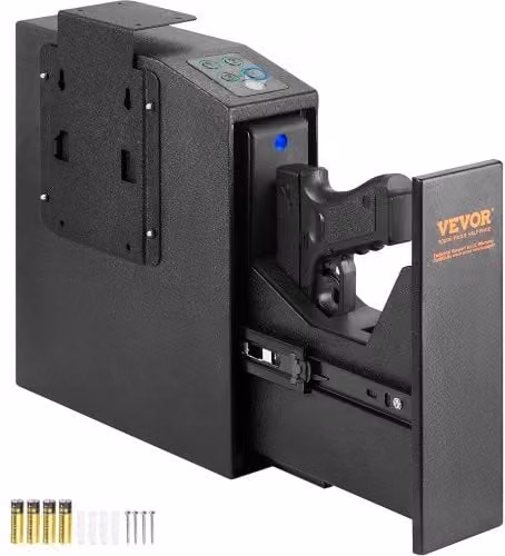Cassaforte per pistole VEVOR in acciaio nero con sblocco biometrico, combinazione e tastiera, L 25,5 cm x P 9,5 cm x H 32 cm