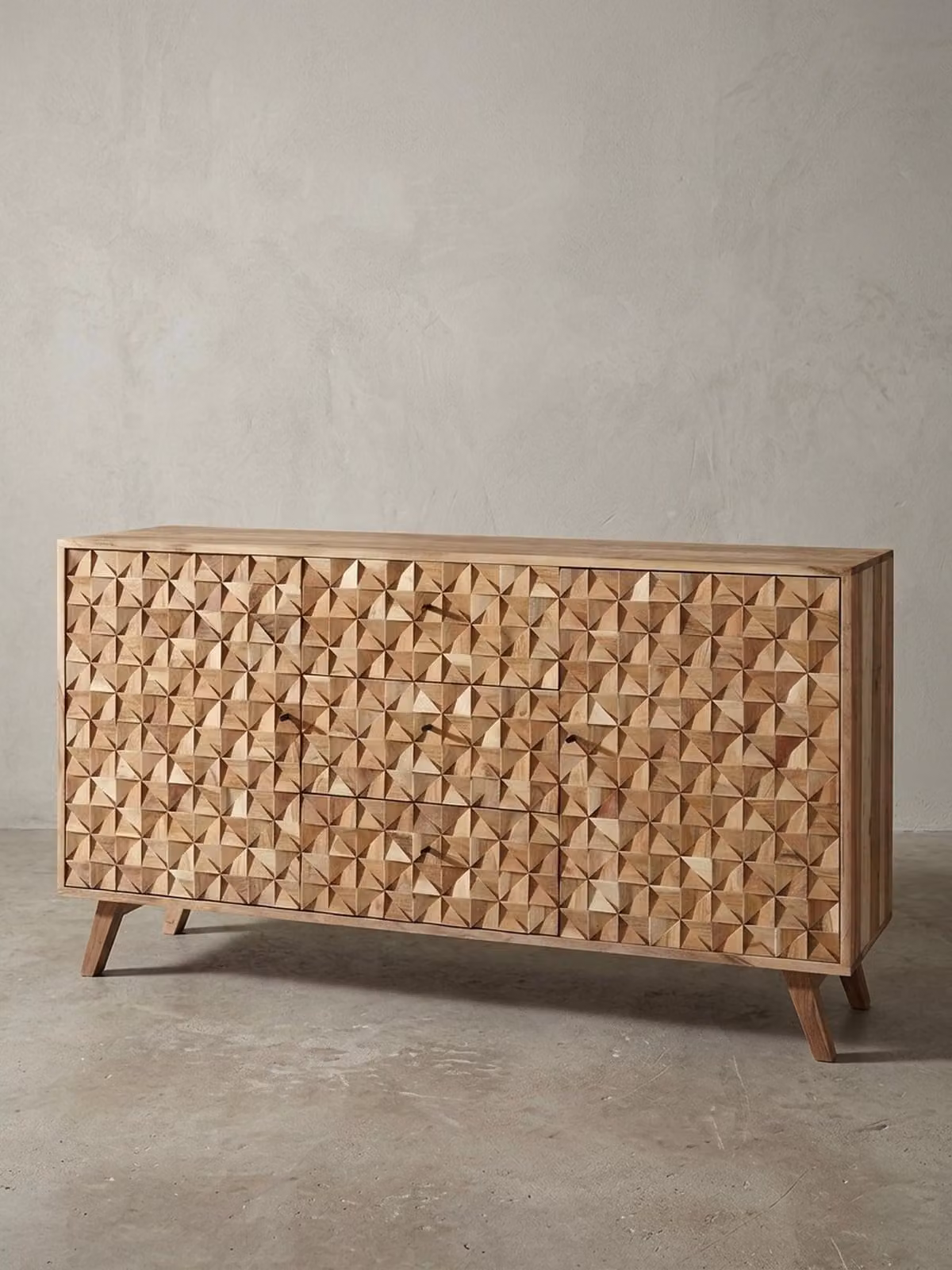 Credenza REWA 140x78,5x40 cm Credenza in legno massello di acacia Armadio marrone, stile rustico Comò con 3 cassetti e 2 ante, armadio da ingresso in vero legno, comò con cassetti in legno massello, comò da ingresso