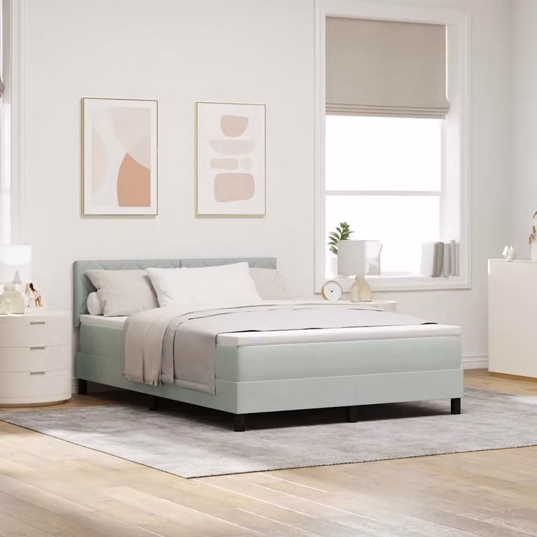 Letto a molle con testiera vidaXL in velluto grigio, L/P/H: 140 x 190 x 88 cm