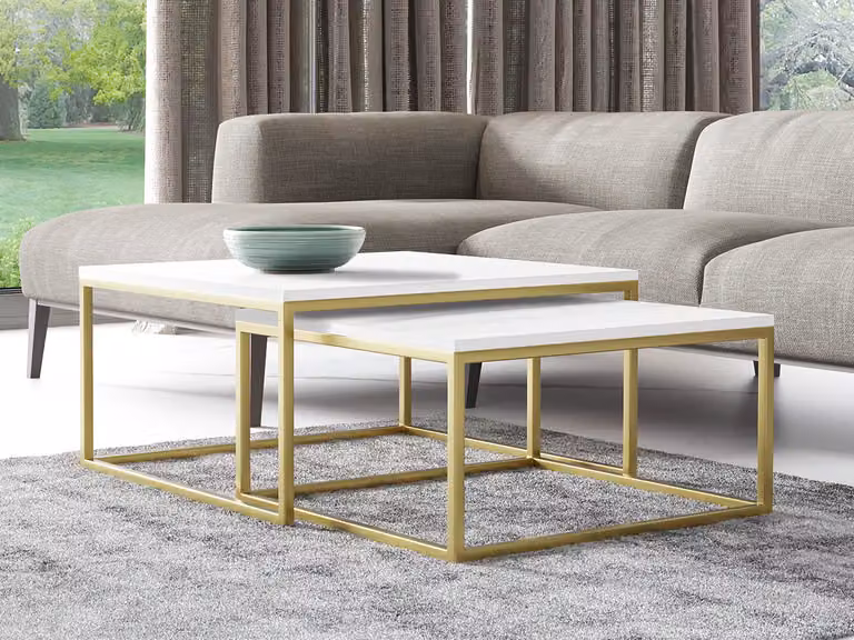 Set di 2 tavolini da caffè RYSIA - oro / bianco artico