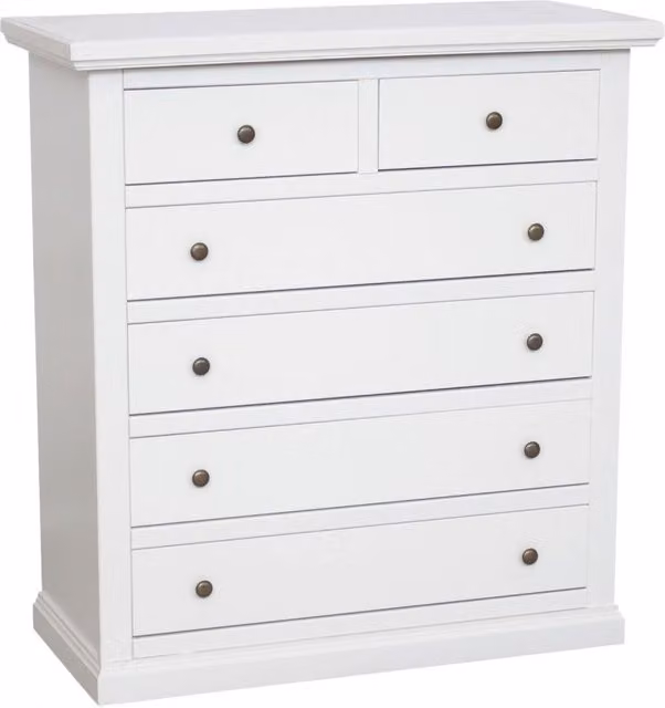 Cassettiera in legno shabby chic con 6 cassetti Mobili 2G bianco e pomoli bronzo L: 86 cm, P: 40 cm, H: 96 cm – 1