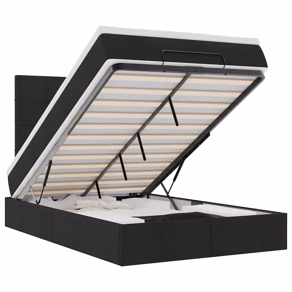 Letto moderno vidaXL con contenitore a sollevamento, illuminazione sottostante e porta USB, bianco e nero, L/P/H: 200 x 120 x 193 cm – 2
