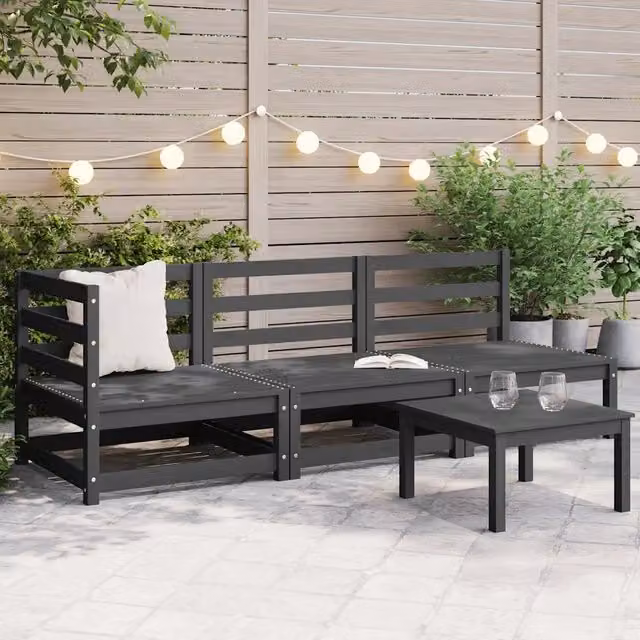 Set di Divani da Giardino a L vidaXL in Legno di Pino con Cuscini Grigi