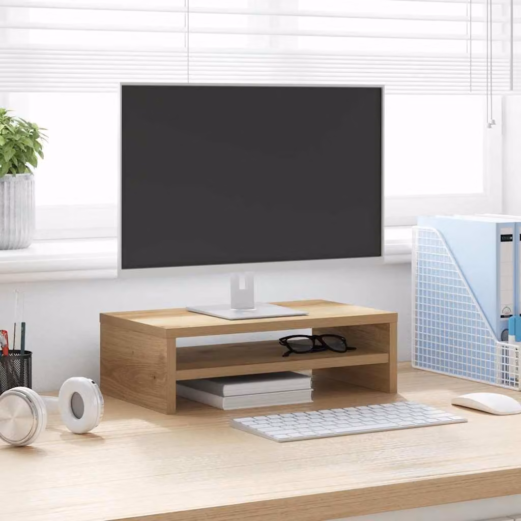vidaXL Supporto Monitor in Legno Multistrato Rovere Marrone L 42 cm, P 24 cm, H 13 cm