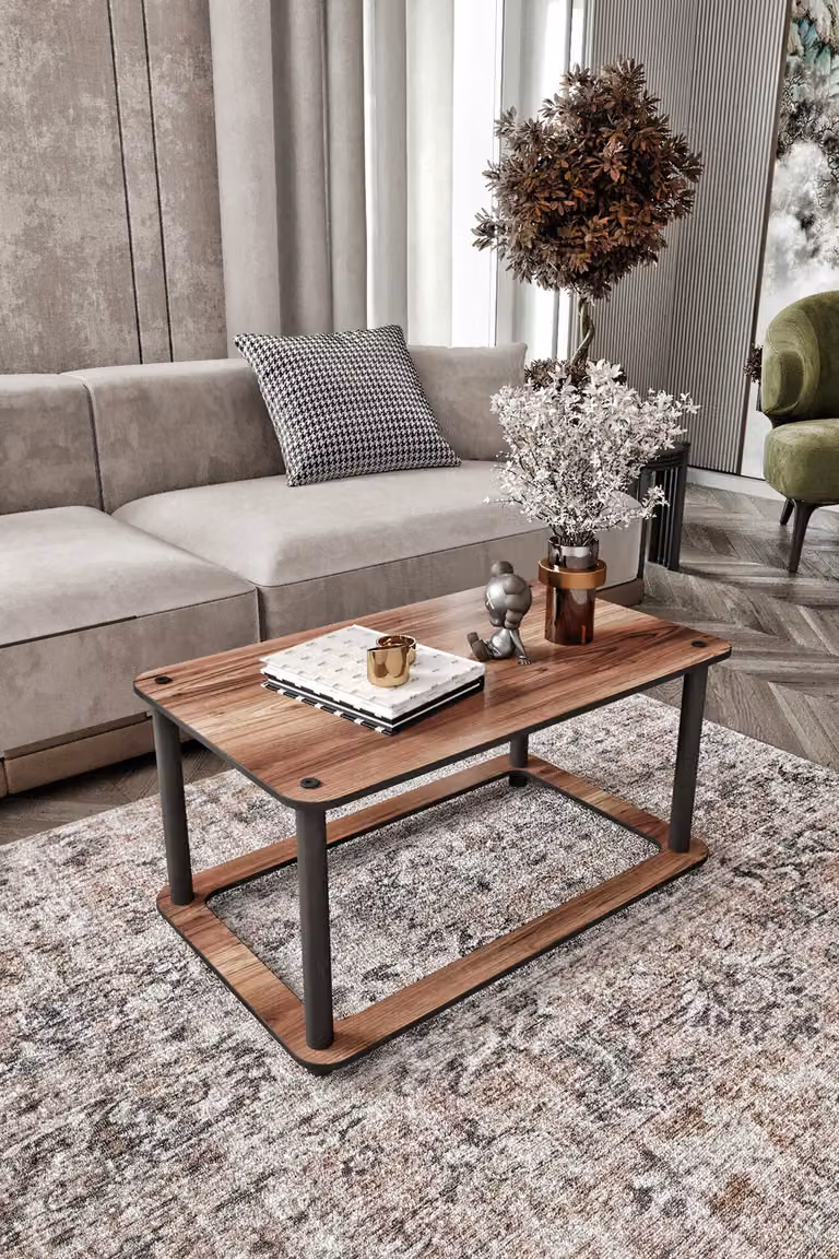 Skye Decor, tavolino di alta qualità, noce, 70 x 38 x 42 cm | 100% MDF, gambe in cartone pressato | Stile moderno e industriale per la tua casa, elegante e funzionale.