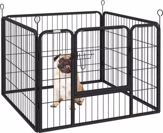 PawHut Recinto per Cani Pieghevole in Metallo Grigio Aosom, per Interno ed Esterno con Porta e Picchetti, L 82 x P 82 x H 60 cm – 1