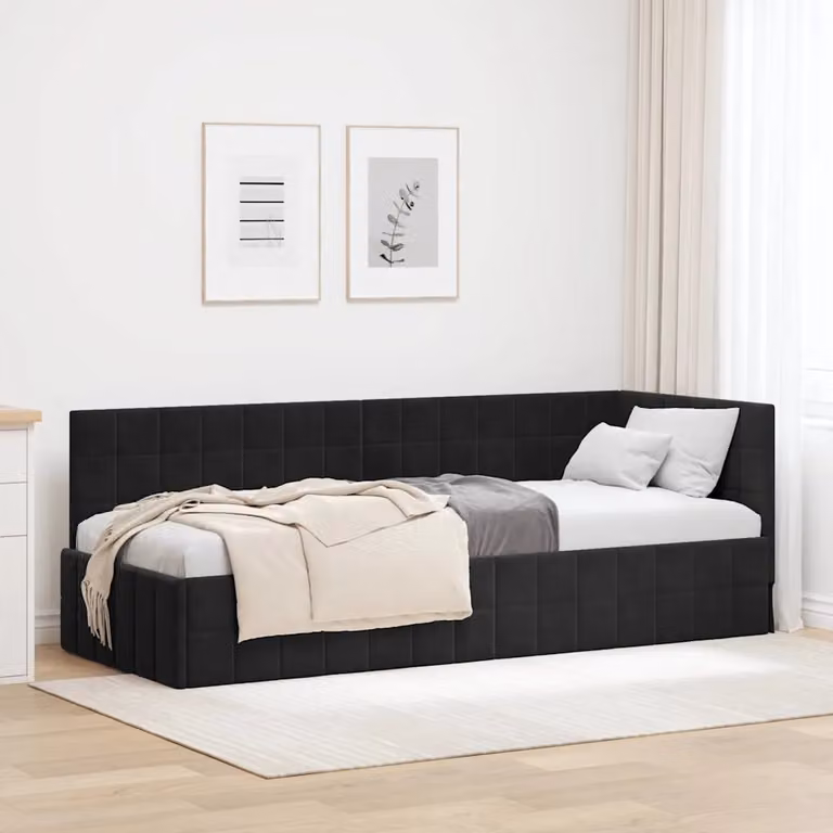 Cornice del letto ad angolo vidaXL in velluto nero L: 200 cm, P: 80 cm, H: 84 cm