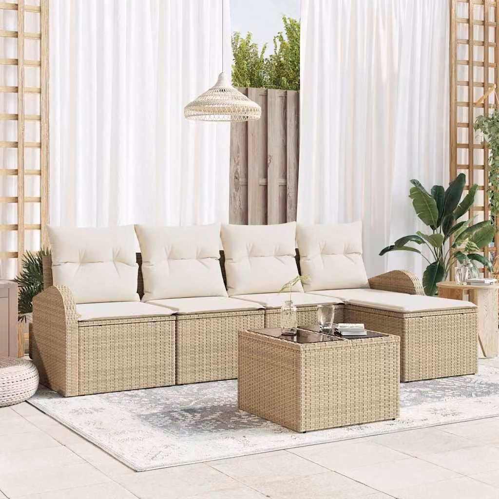 Maison Exclusive - Set di divani con cuscino 6 pcs Beige e Bianco polyrattan