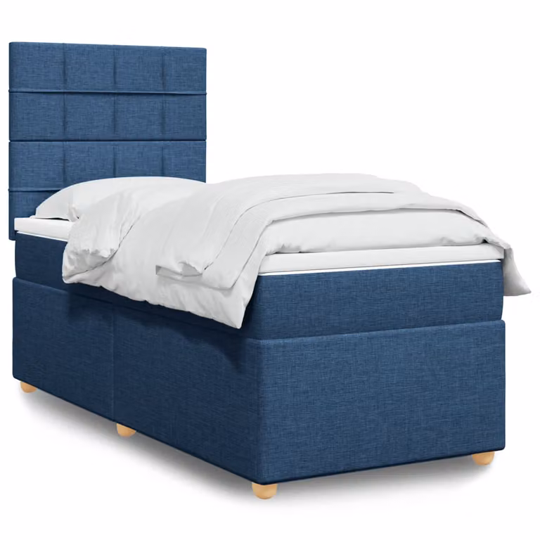 vidaXL Giroletto a Molle con Materasso Ibrido in Tessuto Blu e Bianco L/P/H: 200 x 80 x 40 cm