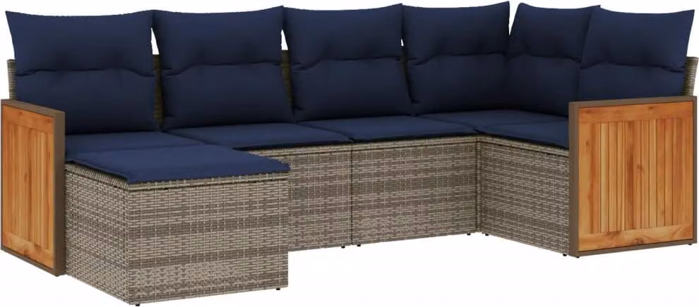 Set Divani da Giardino 6 pz con Cuscini Grigio in Polyrattan