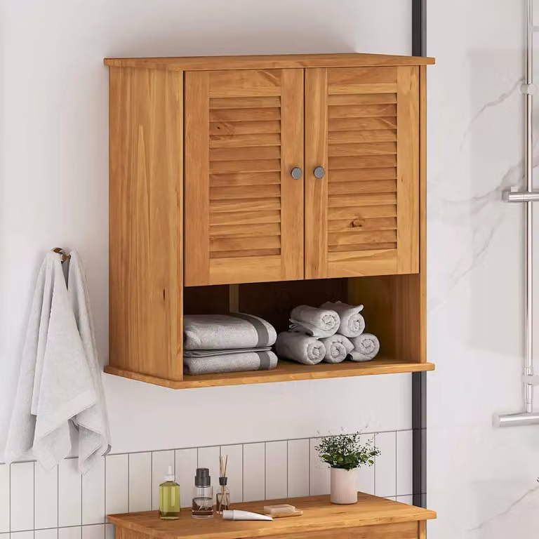 Mobile da bagno vidaXL VIGO in legno di pino marrone e miele con ripiani interni e ante a cerniera, L/P/H: 71,5 x 34,0 x 67,5 cm