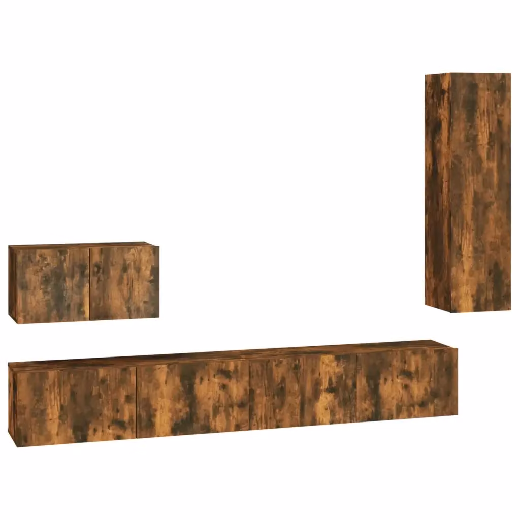 vidaXL Set di Mobili Porta TV 4 Pezzi in Legno Multistrato Rovere Fumo Marrone – 2