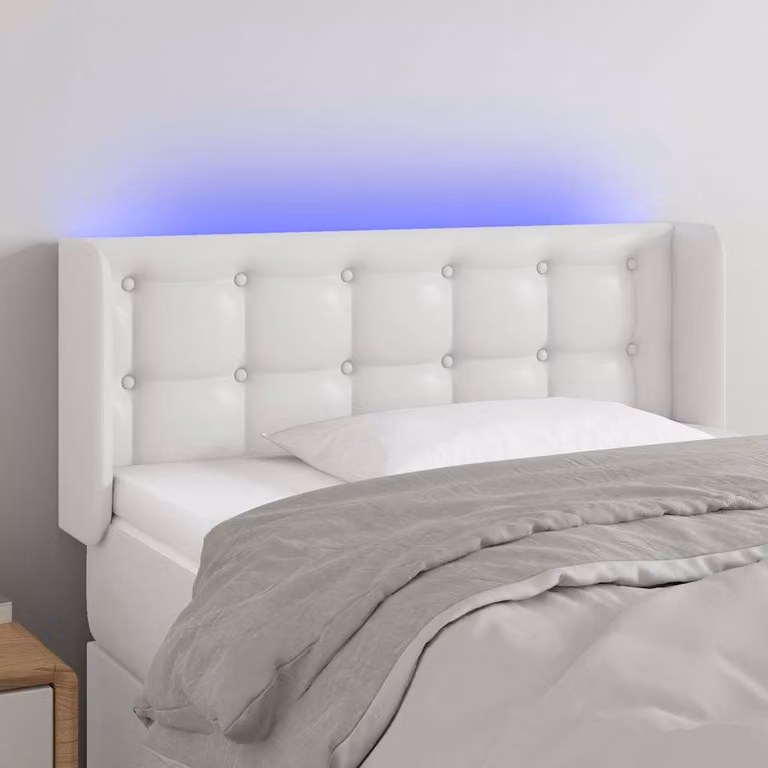 Testiera per letto vidaXL in similpelle bianca con illuminazione LED e porta di ricarica USB, L 83 cm, P 16 cm, H 78/88 cm