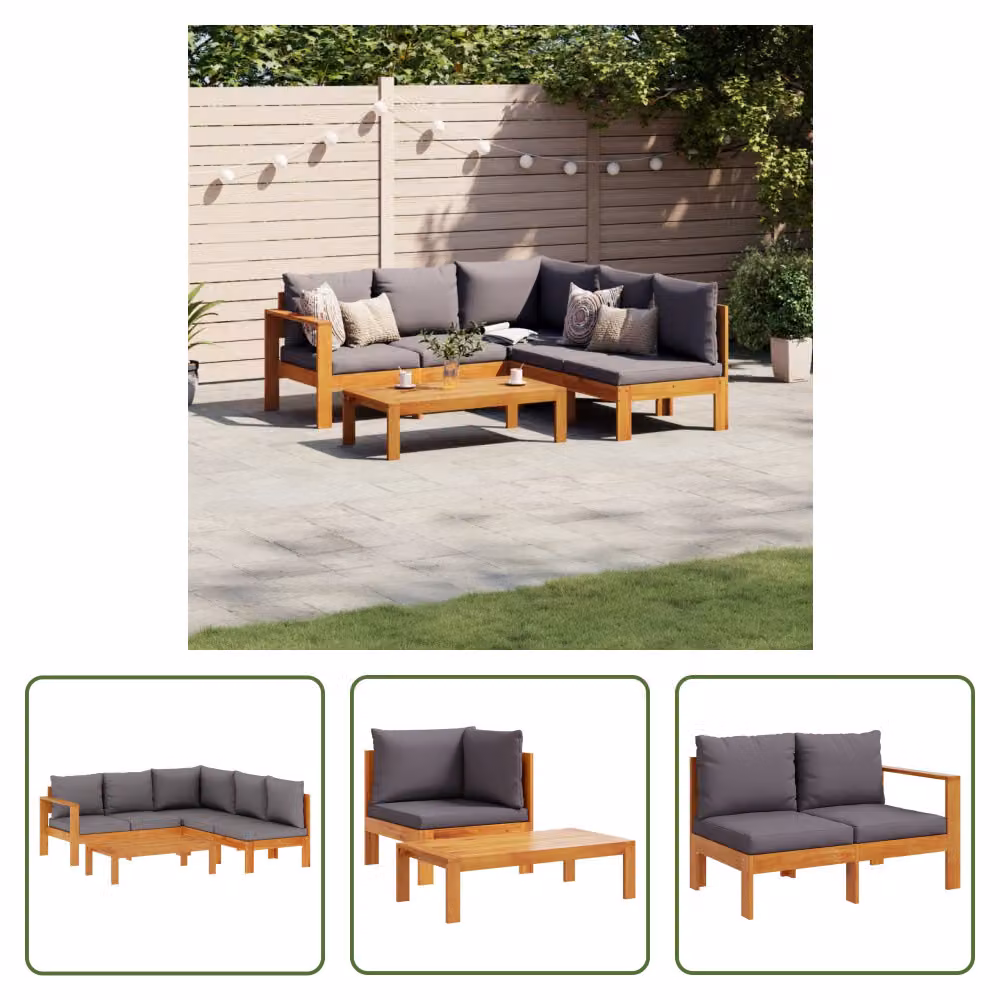 The Living Store Set di divani da giardino 4 pezzi con cuscini in legno massiccio di acacia