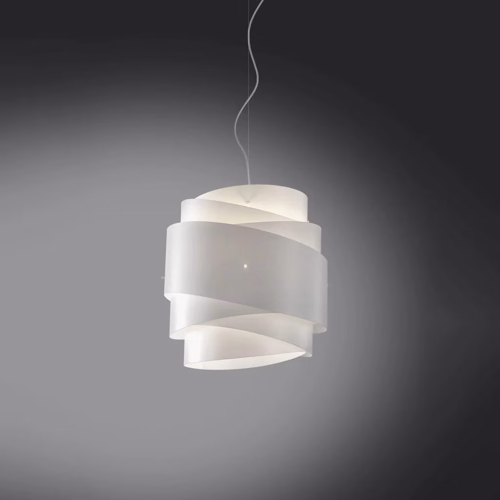 Lampada a sospensione moderna Linea Zero Bea Polilux Bianco e Metallo Cromo, diametro 40 cm, attacco E27 – 2