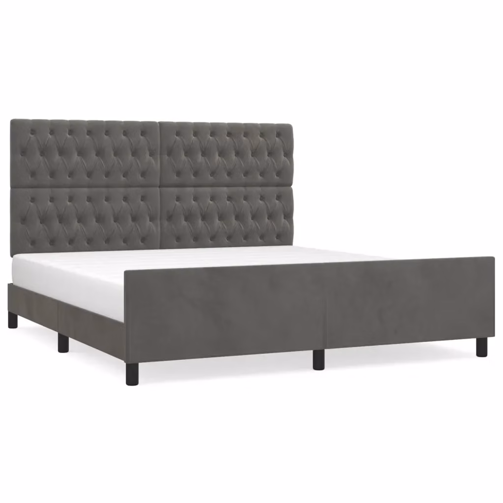 vidaXL Giroletto con Testiera in Velluto Grigio L: 180 cm, P: 200 cm, H: 128 cm – 2