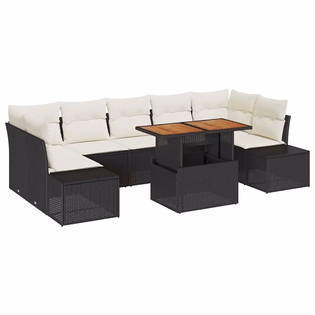 Set Divano da Giardino vidaXL a L con Archiviazione e Cuscini Nero in Rattan e Metallo – 2