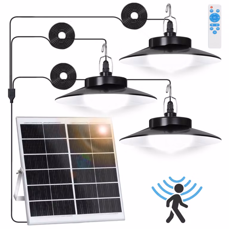 Lampada solare a LED con sensore di movimento, lampada a sospensione bianco freddo IP65, lampada da giardino dimmerabile con timer e 5 modalità, per balconi e gazebo (3 lampade)