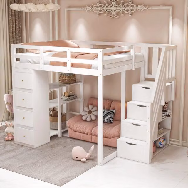 Letto a castello bianco in legno con funzione contenitiva 140x200 cm