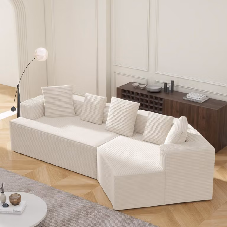 LVHOM Divano angolare modulare con funzione letto, Divano in tessuto Cord, Divano letto Senza montaggio, Bianco
