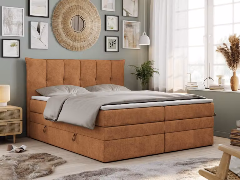 Letto boxspring con materasso a molle insacchettate a 7 zone e topper - PREMIUM-10-KING - 160x200 cm - Arancione - H4