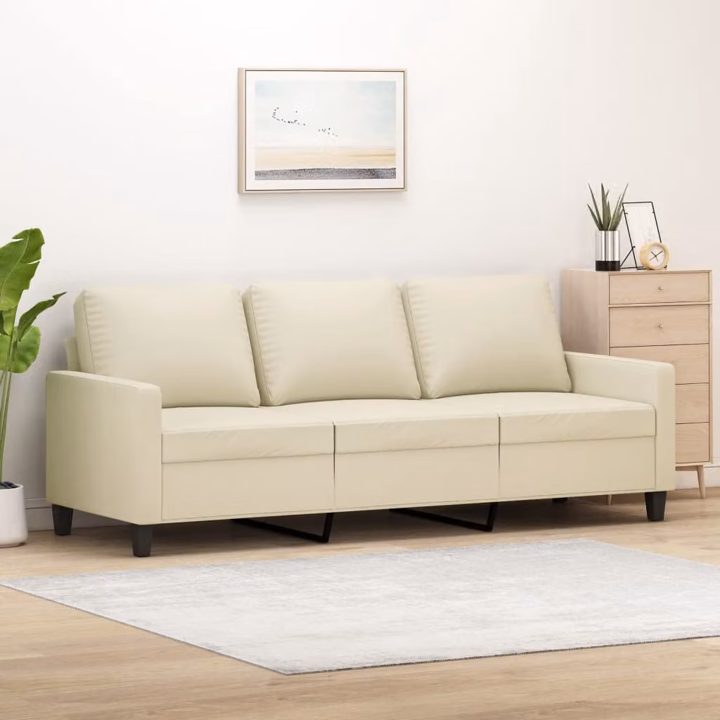 vidaXL Divano a 3 Posti Moderno in Similpelle Beige con Struttura in Metallo L: 198 cm, P: 80 cm, H: 77 cm