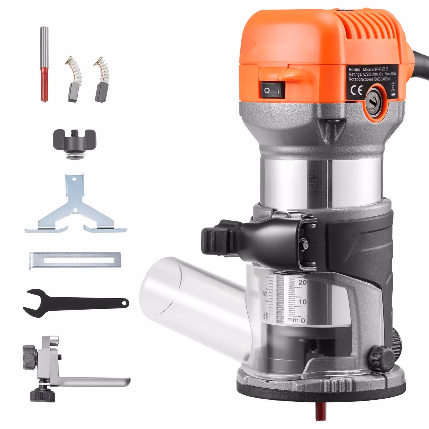 Fresatrice a colonna, fresatrice per bordi - Fresatrice elettrica 710 W - Regolazione della velocità - Base fissa - Aspirazione della polvere - Guida parallela - Ideale per la lavorazione del legno e per il fai-da-te