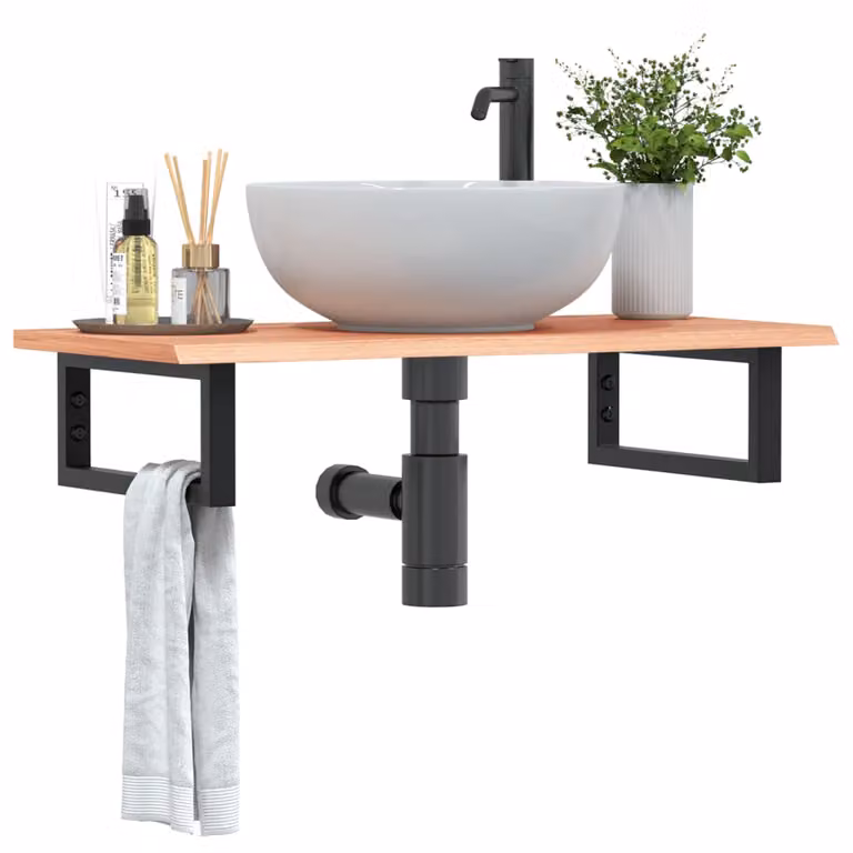 vidaXL Ripiano a Parete per Lavabo Moderno in Rovere e Metallo, Marrone e Nero, L: 80 cm, P: 40 cm, H: 17 cm