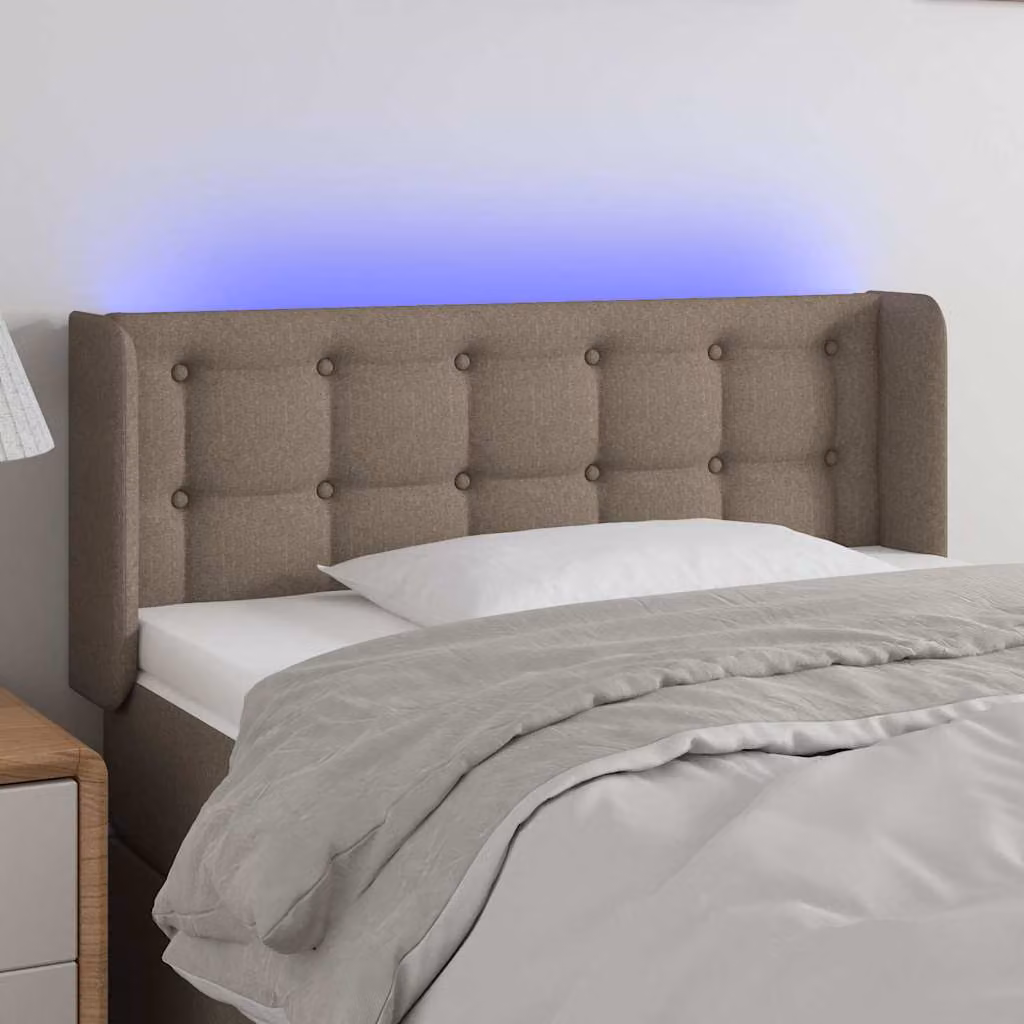 Testiera per letto con illuminazione LED e porta di ricarica USB vidaXL in tessuto beige, L 103 cm, P 16 cm, H 78-88 cm