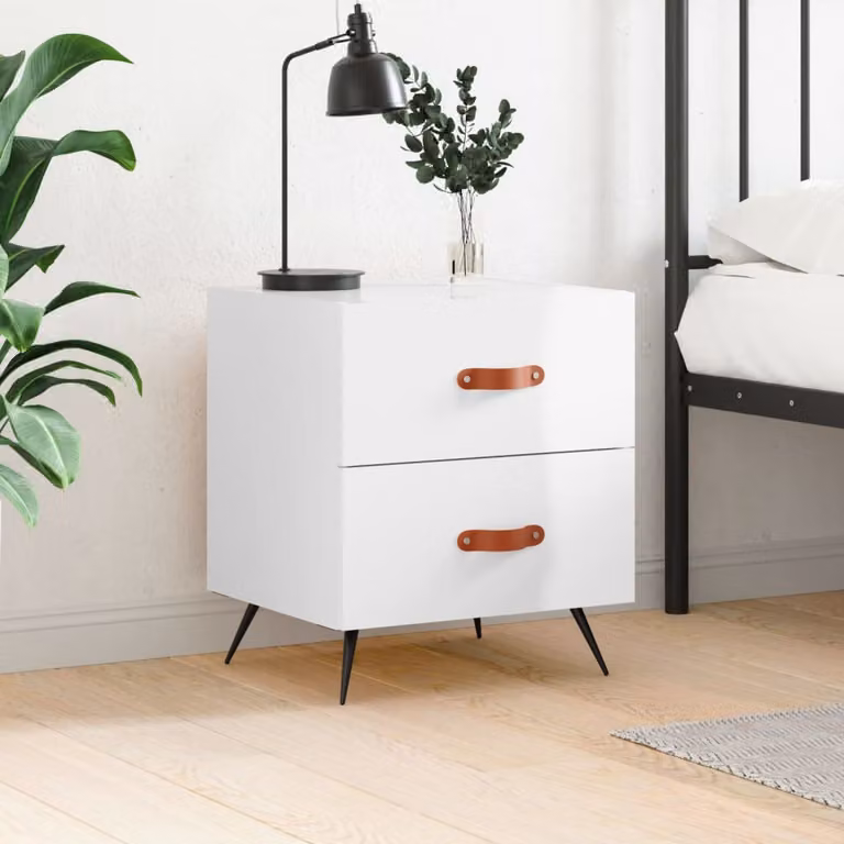 Comodino vidaXL Bianco Lucido in Legno e MDF L: 40 cm, P: 35 cm, H: 47,5 cm