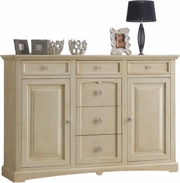 Credenzone in legno Mobili 2G con 2 porte e 6 cassetti colore avorio, L: 170 cm, P: 46 cm, H: 116 cm – 1