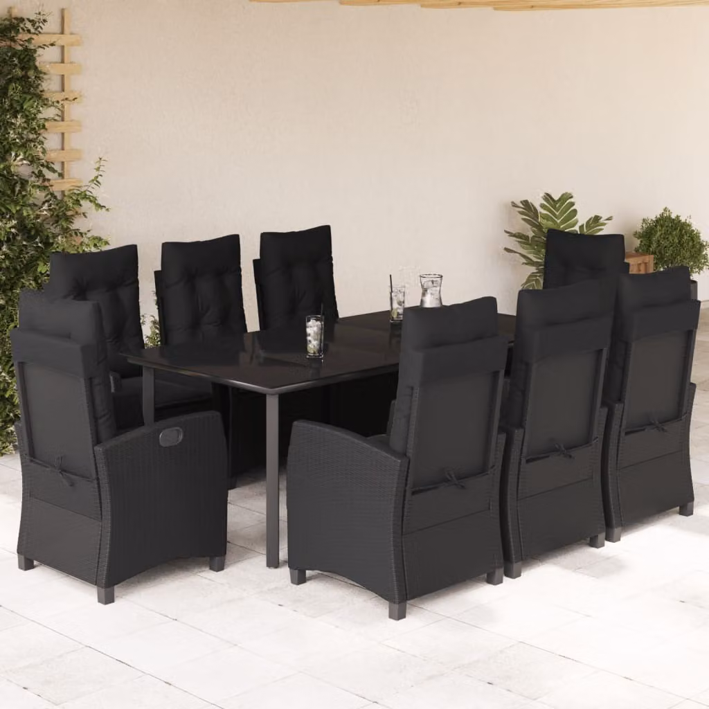 Maison Exclusive - Set da Pranzo da Giardino 9 pz con Cuscini Nero in Polyrattan